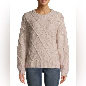 Time and Tru Women's Cable Knit Sweater - Light Pink Beige